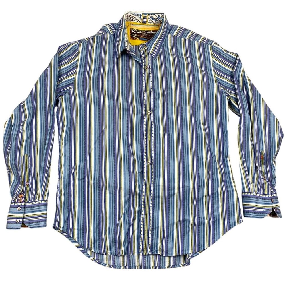Robert Graham Mens Shirt Large Striped Button-Down With Paisley Cuff Detail